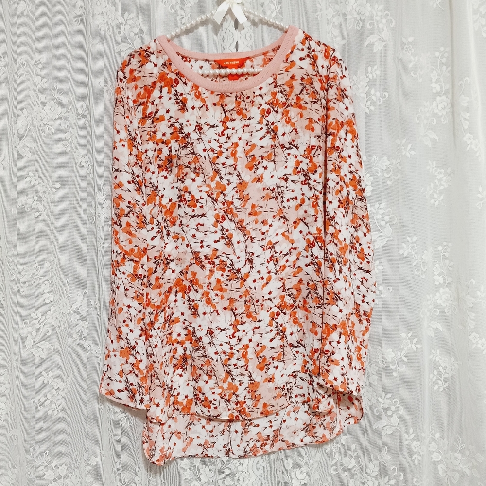 Joe Fresh - Long Sleeve Crew Neck Flowy Floral Sheer Top